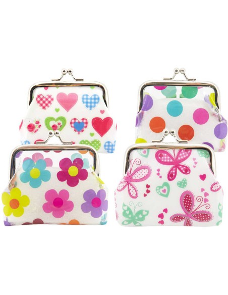 Peněženka dívčí na klip 9x8cm bílá s potiskem 4 druhy