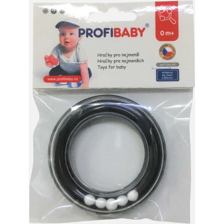 PROFIBABY Baby kroužek chrastítko s kuličkami černobílé pro miminko