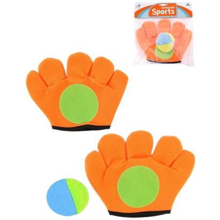 Hra Catch ball oranžová rukavice chytací set 2ks se soft míčkem v sáčku