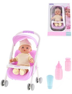 Panenka miminko 24cm s doplňky v kočárku pije čůrá na baterie Zvuk