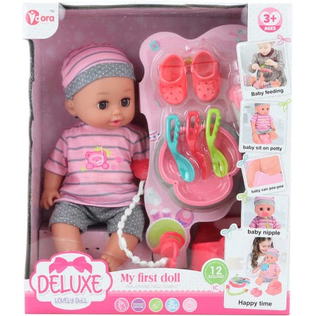 Panenka miminko 28cm pije čůrá set s nočníkem a doplňky na baterie Zvuk