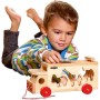 WOODY DŘEVO Baby kamion tahací auto set s vkládacími zvířátky
