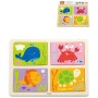 VIGA DŘEVO Puzzle na desce 4v1 mořská zvířátka baby skládačka 16 dílků