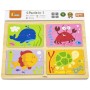 VIGA DŘEVO Puzzle na desce 4v1 mořská zvířátka baby skládačka 16 dílků