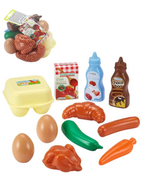 ECOIFFIER Baby snídaně v síťce makety potravin set 11ks plast