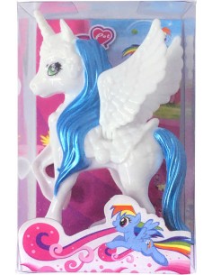 Jednorožec koník plastový bílo-modrý 10cm s křídly v krabičce