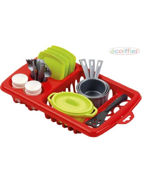 ECOIFFIER Dětská sada nádobí set kuchyňský s odkapávačem a doplňky 34cm PLAST