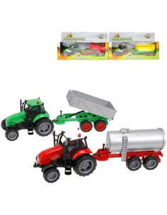 KIDS GLOBE Traktor kov set s vlečkou na baterie Světlo Zvuk různé druhy