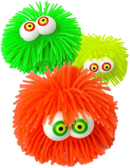 Míček měkký střapatý 8cm velké oči různé barvy guma Světlo