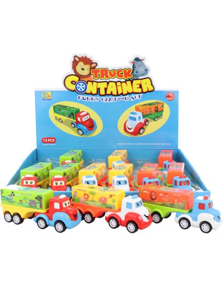 Baby veselé autíčko plastové kamion s očima 14cm na setrvačník různé druhy