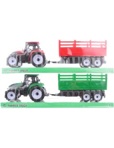 Traktor zemědělský set s vlečkou 38cm 2 barvy plast blister