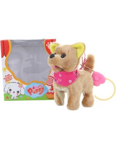 PLYŠ Pejsek se šátkem hnědý 16cm na kabel na baterie štěká chodí Zvuk