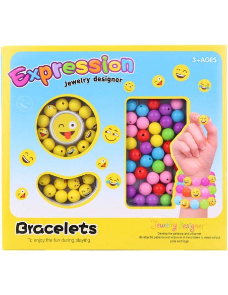 Korálky navlékací barevné smajlík Emoji výroba náramků kreativní set v krabici