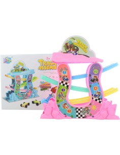 Dráha sjezdová poschoďová set se 4 překlápěcími autíčky plast