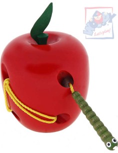 WOODY DŘEVO Provlékadlo Jablko s červíkem *DŘEVĚNÉ HRAČKY*
