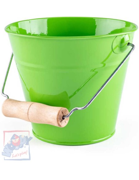 WOODY Kyblík dětský zahradní zelený kov 15cm dřevěná rukojeť