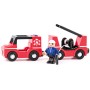WOODY DŘEVO Hasiči set autíčko s vagonkem a figurkou doplněk k vláčkodráze