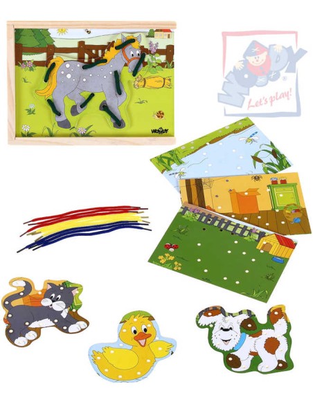 WOODY DŘEVO Krabička Prošívací Zvířátka *DŘEVĚNÉ HRAČKY*