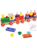 WOODY DŘEVO Vlak navlékací set mašinka + 2 vagonky Světlo Zvuk