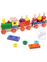 WOODY DŘEVO Vlak navlékací set mašinka + 2 vagonky Světlo Zvuk