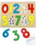 WOODY DŘEVO Puzzle vkládací číslice s beruškami na desce