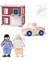 WOODY DŘEVO Moderní vila domek pro panenky herní set se 2 panáčky a autíčkem