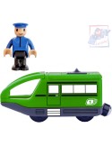 WOODY Mašinka elektrická zelená na baterie set s panáčkem doplněk k vláčkodráze