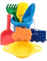 LORI 219 Pískový set kyblík se sítkem se 4 nástroji a bábovičkami 3 barvy
