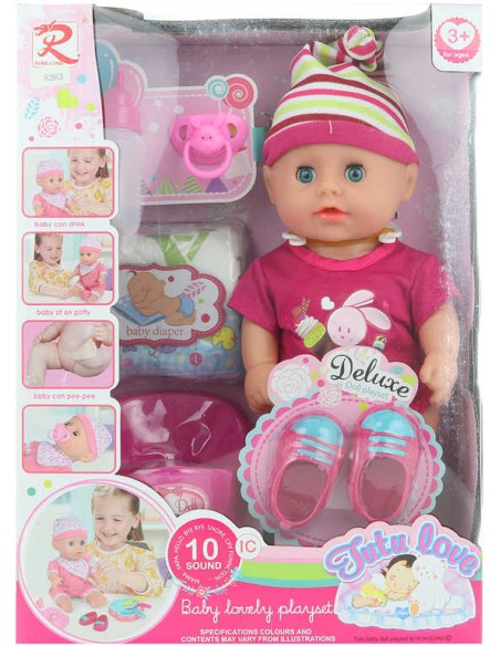 Panenka miminko 30cm pije čůrá set s plínkami a nočníkem na baterie Zvuk