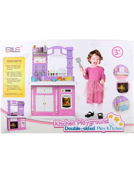 Kuchyňka dětská velká set s funkčním dřezem a nádobím na baterie Světlo Zvuk