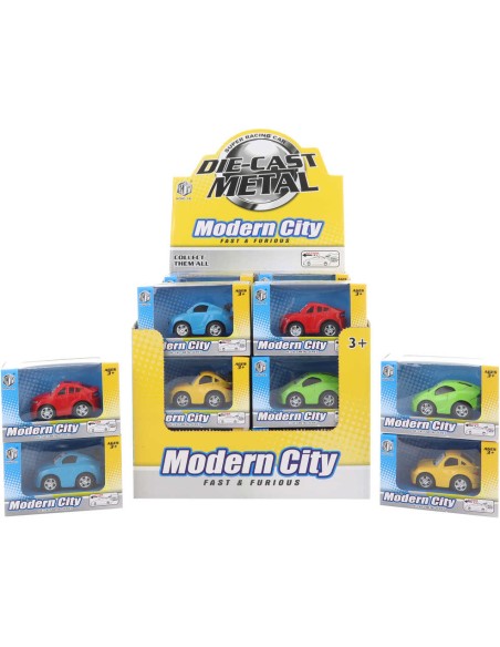 Autíčko kovové s očima 6cm zpětný chod 4 barvy v krabici