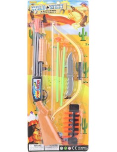 Puška western kovbojská set s náboji na přísavky s lukem a šípy plast