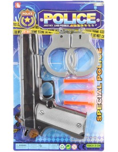 Pistole policejní dětská set s pouty a soft náboji s přísavkou na kartě