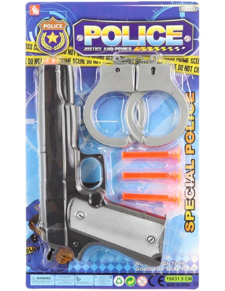 Pistole policejní dětská set s pouty a soft náboji s přísavkou na kartě