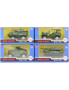 Auto army vojenské kovové 1:87 tank 4 druhy v krabici