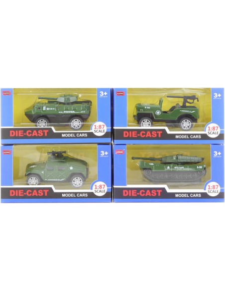 Auto army vojenské kovové 1:87 tank 4 druhy v krabici