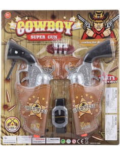 Pistole kovbojská set 2ks western sada v pouzdře s doplňky na baterie Zvuk
