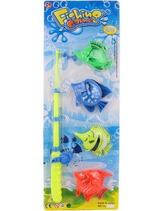 Hra Chytání rybiček set prut magnetický 37cm + 4 rybky plast na kartě