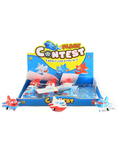 Letadlo baby veselé s obličejem 7cm natahovací 3 barvy plast