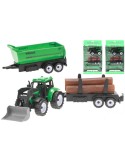 Traktor s přední lžící 17cm na setrvačník set se 2 přívěsy 3 druhy plast