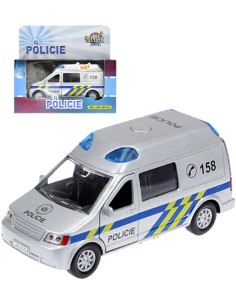 Auto policie 13cm kovové zpětný chod dodávka na baterie Světlo Zvuk v krabičce