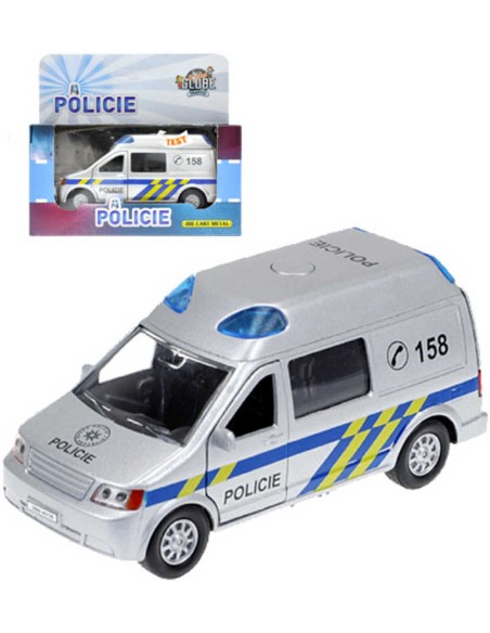 Auto policie 13cm kovové zpětný chod dodávka na baterie Světlo Zvuk v krabičce