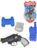 Pistole policejní klapací 18cm + foťák/dalekohled set s doplňky 4ks na kartě