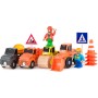 WOODY DŘEVO Stavební stroje set 4 autíčka se 2 figurkami doplněk k vláčkodráze