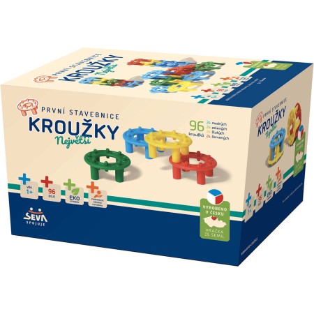 SEVA Kroužky největší První stavebnice baby 96 dílků v krabici