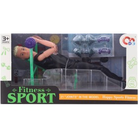 Panáček kloubový fitness sportovec panák set s lavicí a činkami plast