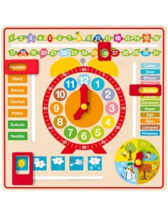 WOODY DŘEVO Kalendář víceúčelový naučný s hodinami *DŘEVĚNÉ HRAČKY*