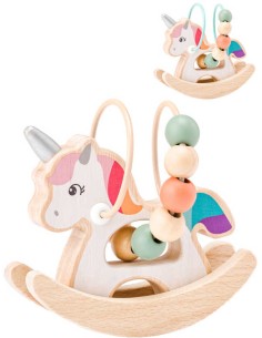 WOODY DŘEVO Jednorožec houpací provlékačka 2 barvy *DŘEVĚNÉ HRAČKY*