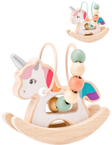 WOODY DŘEVO Jednorožec houpací provlékačka 2 barvy *DŘEVĚNÉ HRAČKY*