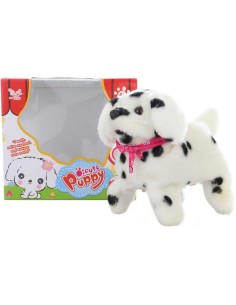 PLYŠ Pejsek bílý chodící 18cm štěká dělá salta na baterie Zvuk v krabici